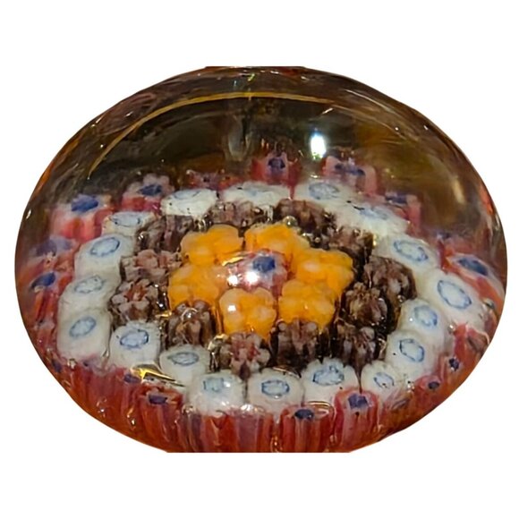 2 Paperweights Millefiori Glass Round Square Blue Crystal Apx. 2" - Picture 10 of 15